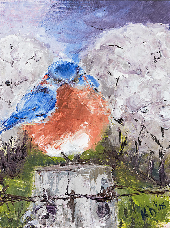 Blue-Bird-Fence-PostI-ll-Start-Tomorrow-Kat-Dakota-Oil-Painting