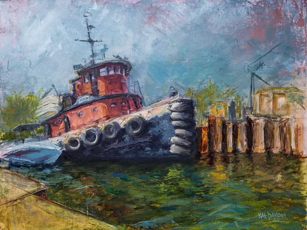 Mary Old Tug in Beaver Island Oil Painting by Kat Dakota