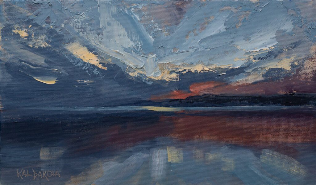 Waterscape Suttons Bay Sunrise Oil Painting by Kat Dakota