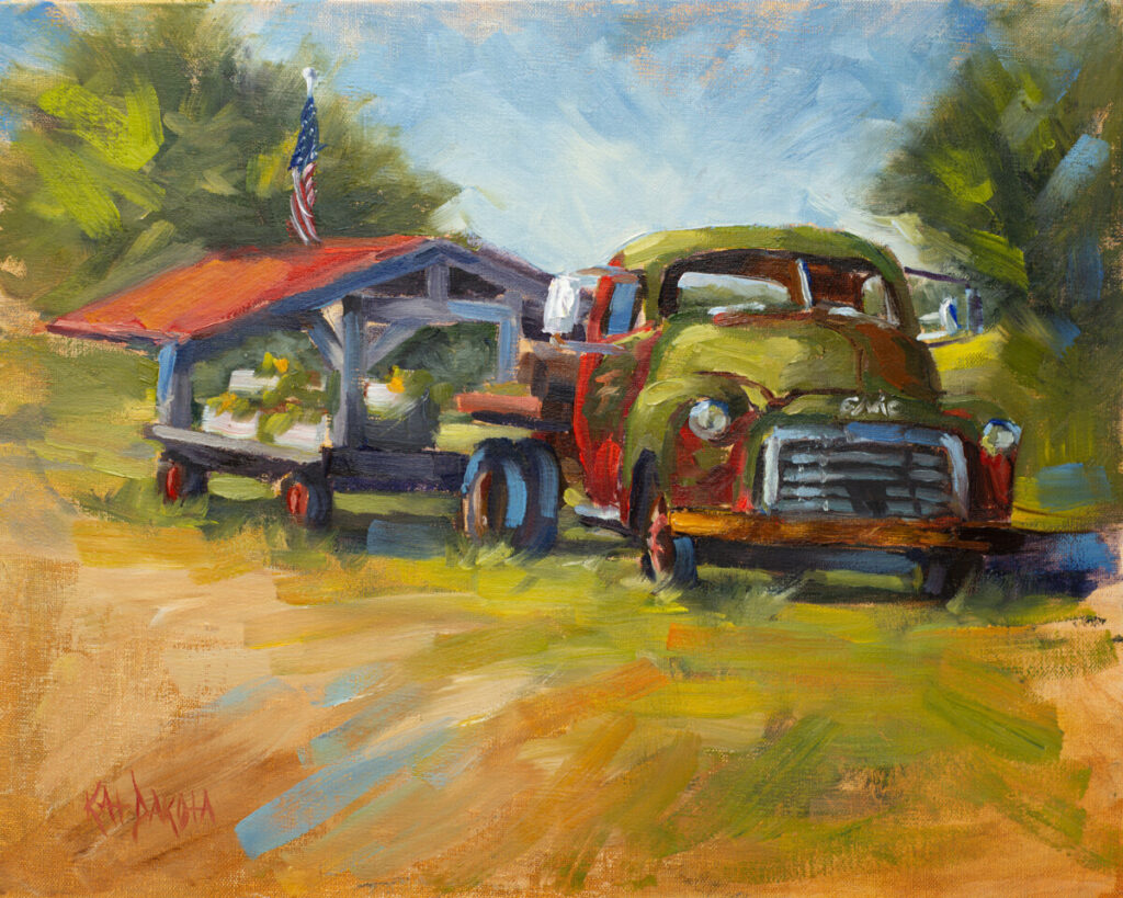 Painting Overlook Road Produce Stand with old Truck